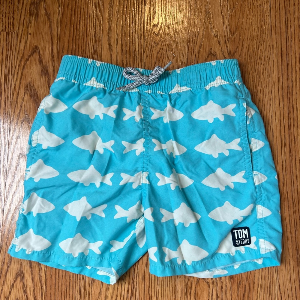 Tom and teddy blue shark swim trunks